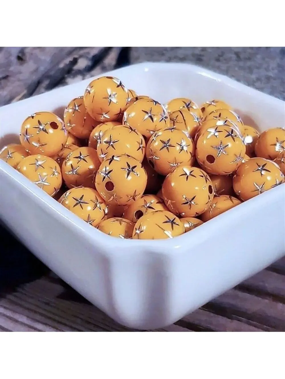 10 Vintage Retro Orange Silver Stars 12mm Round Acrylic Shabby Chic Beads